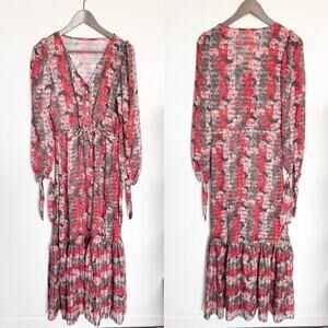 Boamar Zain Maxi Dress Charm Brown Floral Resort Swim Coverup Unlined Pink XS/S